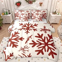 Manfei Vintage Red Snowflake 7 Pieces Bedding Comforter Set,Merry Christmas Full Bedding Set,Happy New Year Fitted Sheet Flat Sheet For Men Women,Microfiber Bedroom Decor Reversible