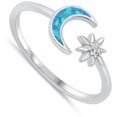 thumbnail image 4 of CHOOSE YOUR COLOR Blue Simulated Opal Adjustable Moon Star Ring .925 Sterling Silver Band White CZ Female Size 9, 4 of 4