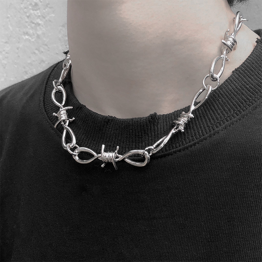 HGYCPP 1 Set Men's Punk Gothic Alloy Barbed Wire Brambles Necklace Bracelet Jewelry Set - image 5 of 15