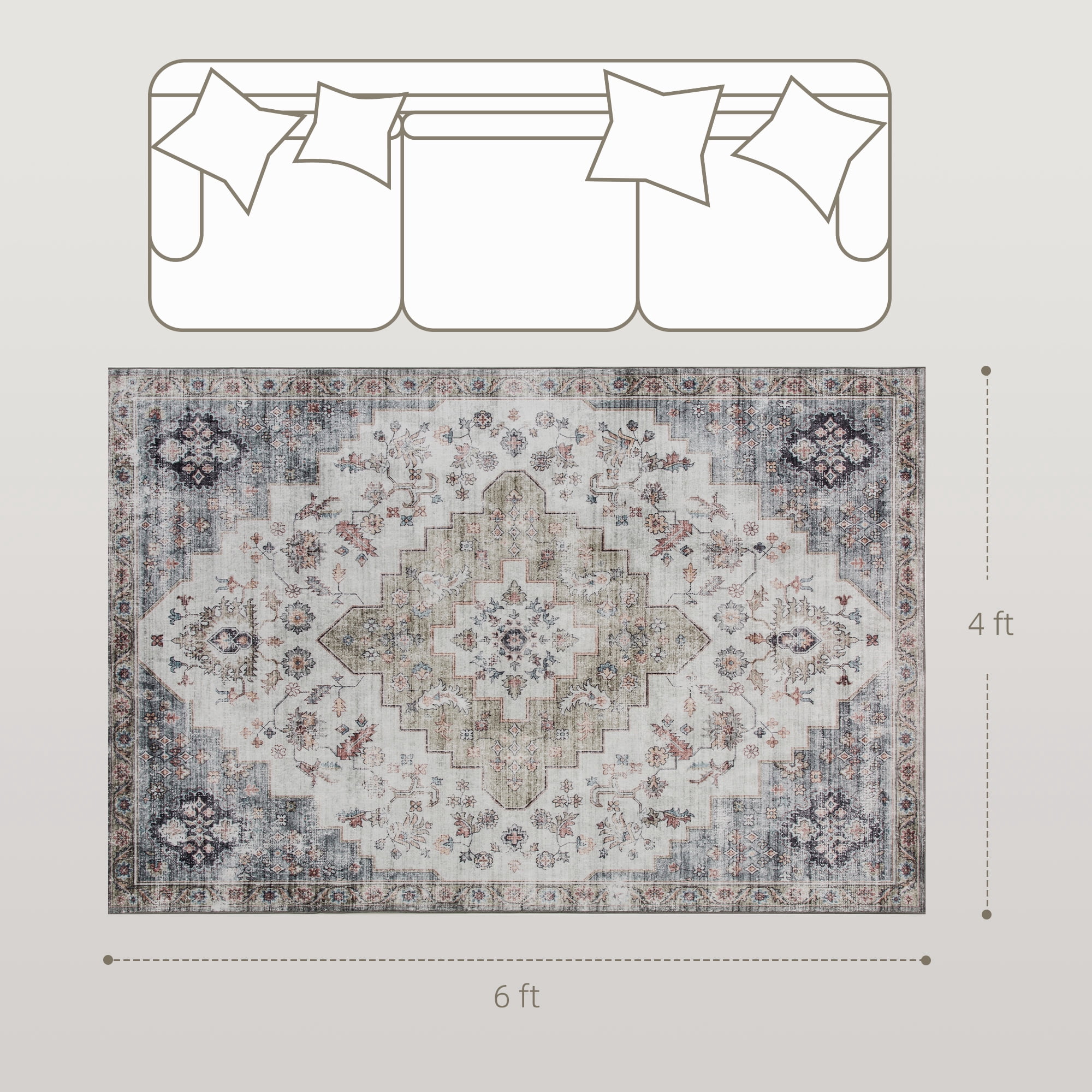 4' x 6' Flannel Faux Fur Area Rug with Anti-Slip TPR Backing, Soft Pet-Friendly Floor Carpet for High Traffic Living Room Hallway Home Decor