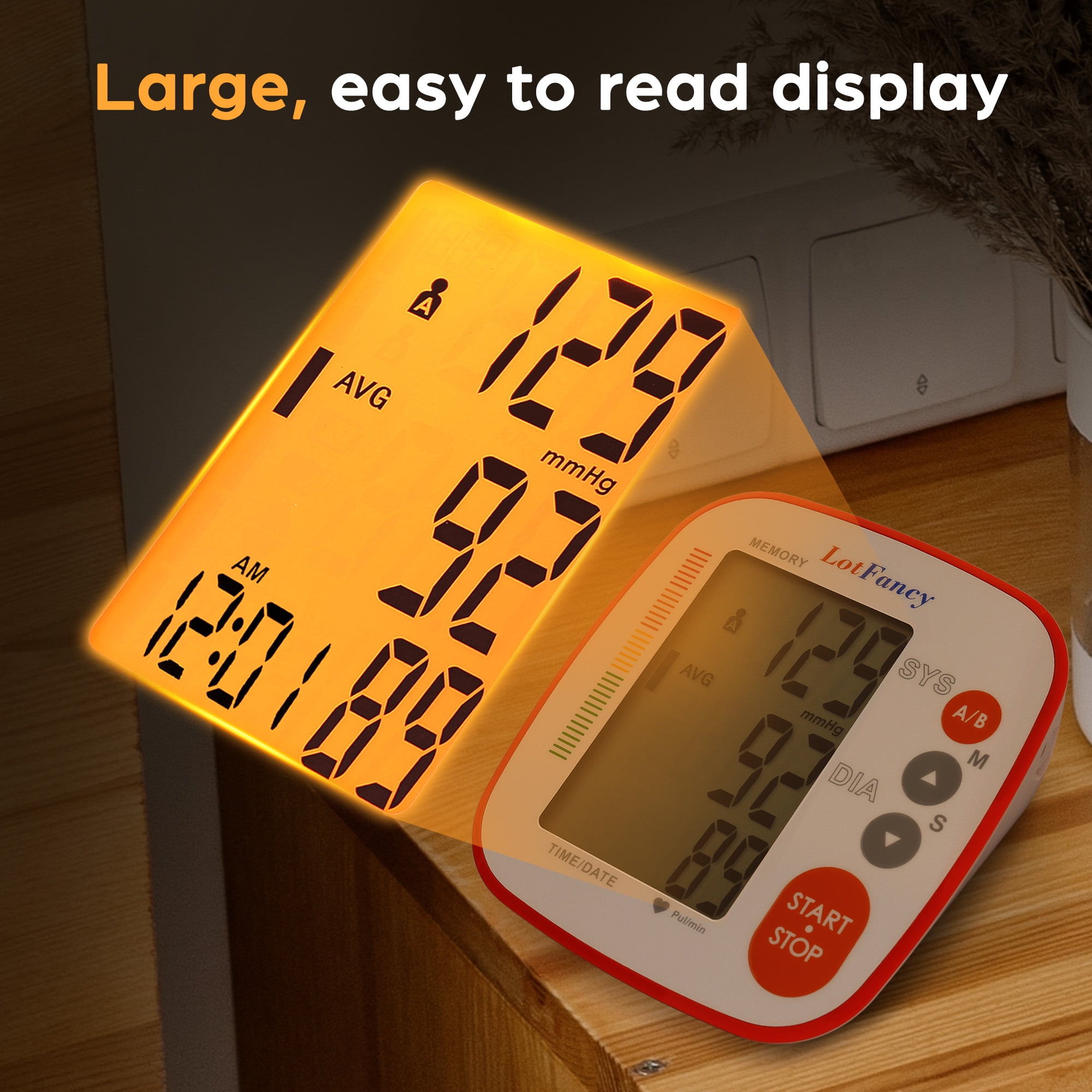 LotFancy Blood Pressure Monitor, Upper Arm Electric Blood Pressure Monitor for Home Trave, Rechargeable BP Monitors with  500 Recordings for 2 Users