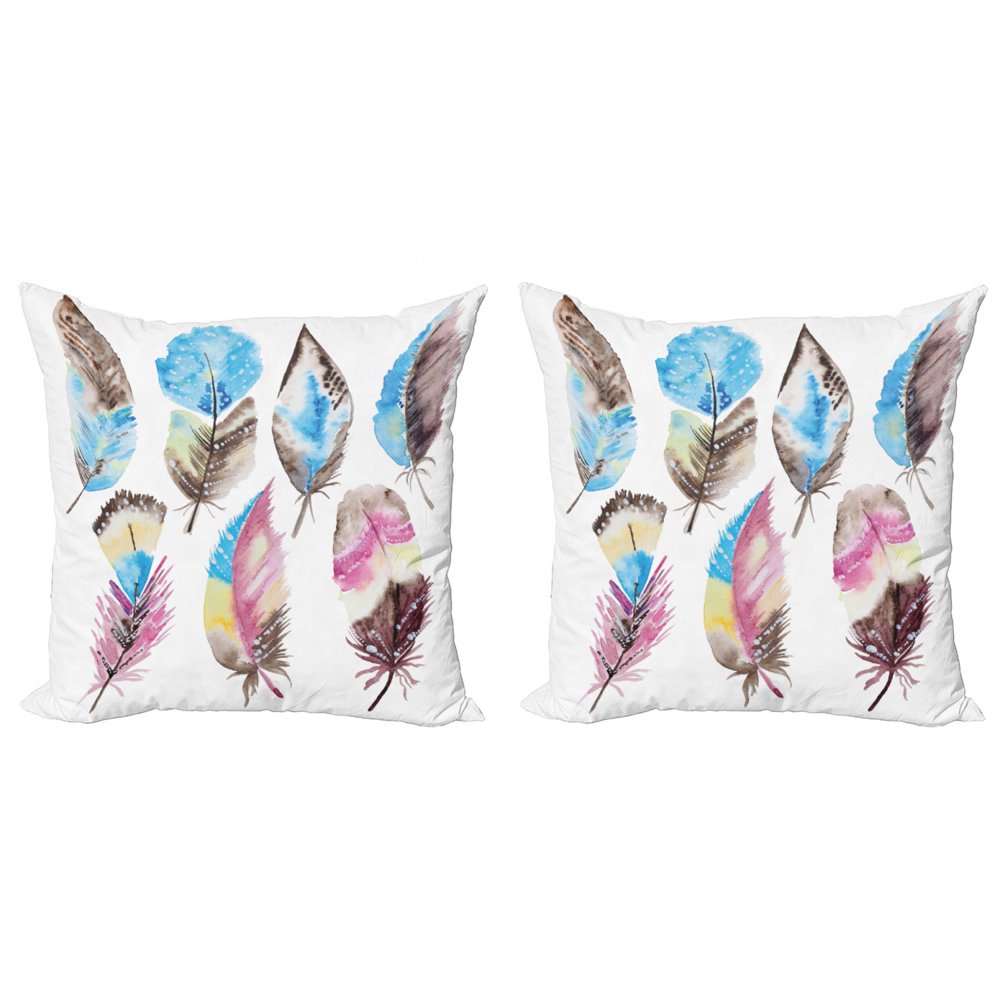 Feather Throw Pillow Cushion Cover Pack of 2, Abstract Feathers with