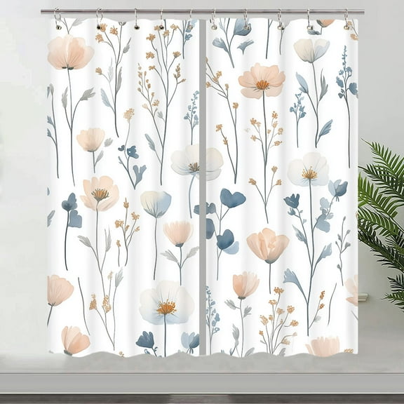 Watercolor Floral Kitchen Curtains Pink Flower Plant Small Short Cafe Window Curtains Rustic Colorful Wildflower Plants Blossom Spring Window Curtains Treatment Drapes (42X45 Inch)