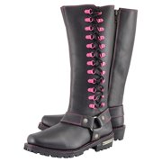 Milwaukee Leather Women's Black 14-inch Leather Harness Motorcycle Boots with Fuchsia Accent Lacing MBL9367 10