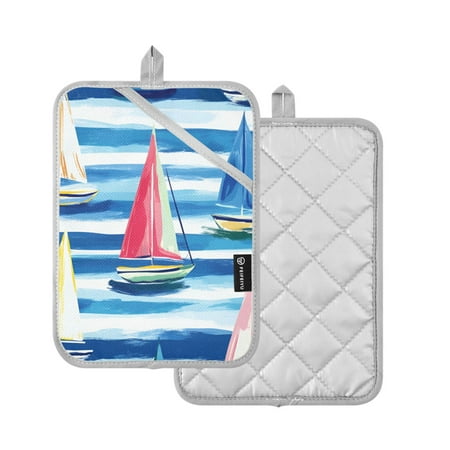 

Yayeee Pot Holders for Kitchen Heat Resistant with Pocket 7 x9.8 Quilted Oven Pads Green Sailboats