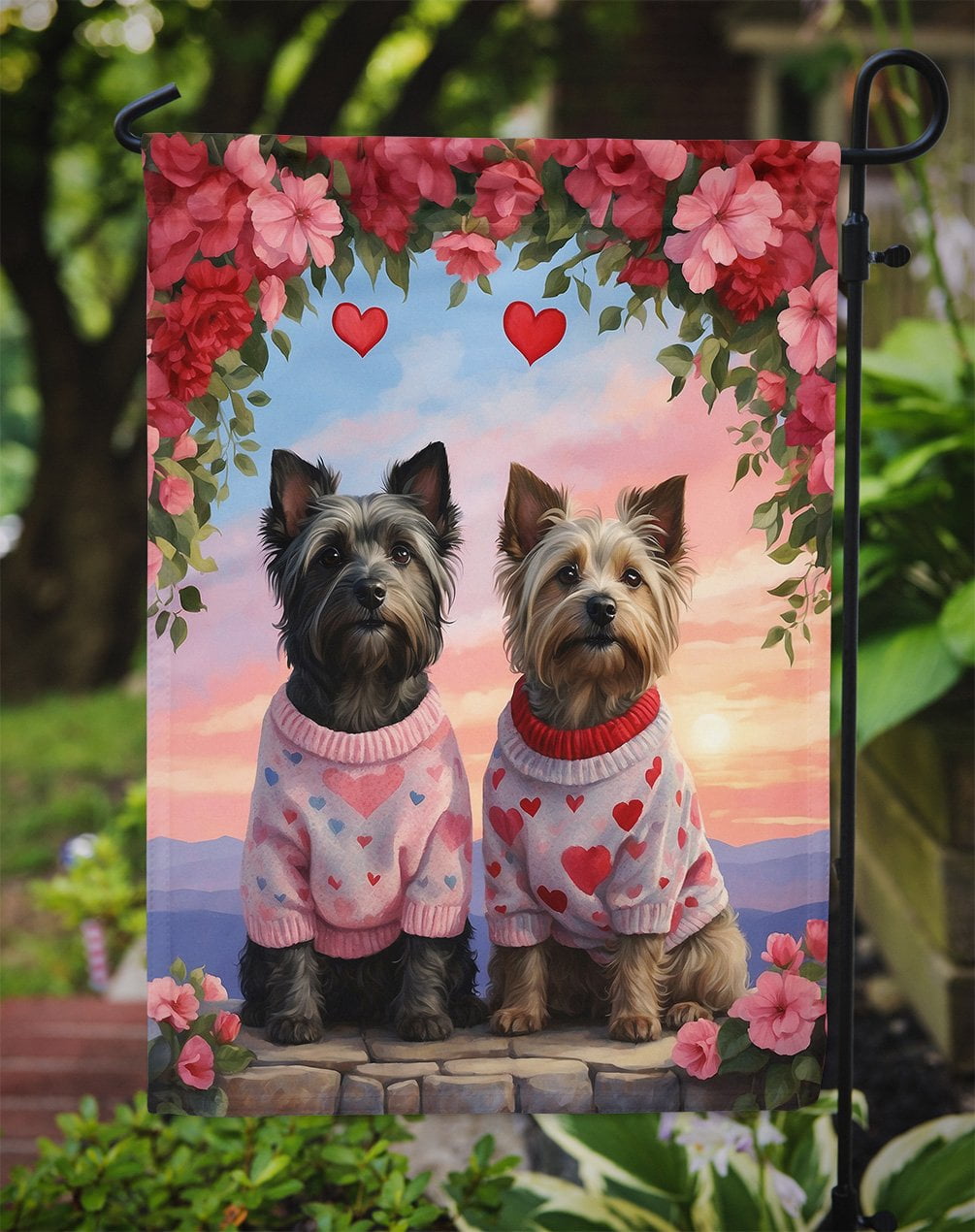 Skye Terrier Two Hearts Garden Flag 11.25 in x 15.5 in