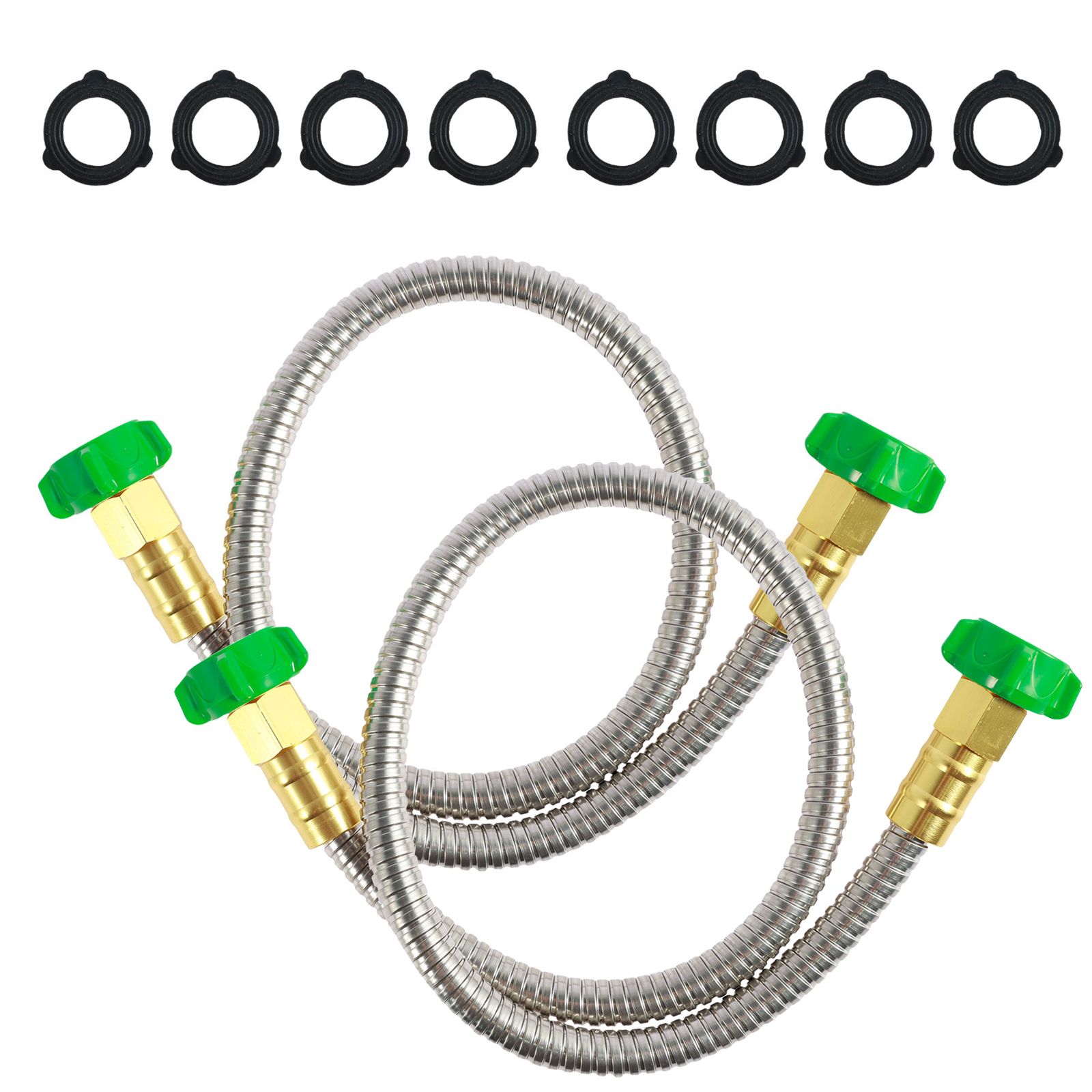 2Pcs 5Ft Short Garden Hose 304 Stainless Steel Garden Leader Hose with Female to Female Connector Leakproof Outdoor Flexible Water Hose