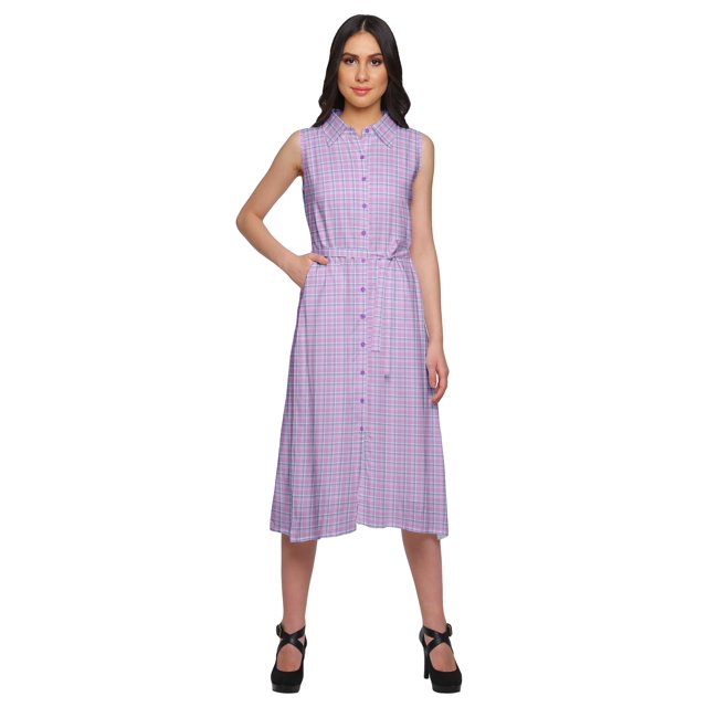 Moomaya Adjustable Fabric Belt Printed Lapel Collar Button Down Casual Dress