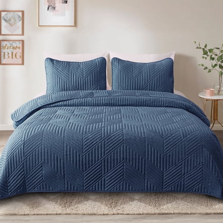 Exclusivo Mezcla Ultrasonic Twin Quilt Bedding Set Lightweight Navy Blue Bedspreads Soft Modern Geometric Coverlet Set