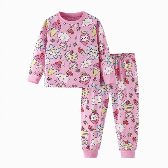 NIEWTR Toddler Pajamas Cotton 0-24M 2T 3T 4T 5T 6T Kids Pajamas for Girls Girls Long Sleeve Pajama Set 2 Piece Snug Fit Pjs Set Dailywear & Loungewear Set(A-Pink,4-5 Years)