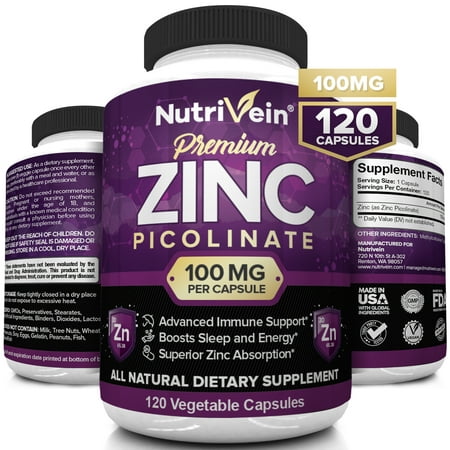 Nutrivein Premium Zinc Picolinate 100mg - 120 Capsules - Immunity Defense Boosts Immune System & Cellular Regeneration - Maximum Strength Bioavailable Supplement - Essential Elements for (Best Way To Boost Immune System)