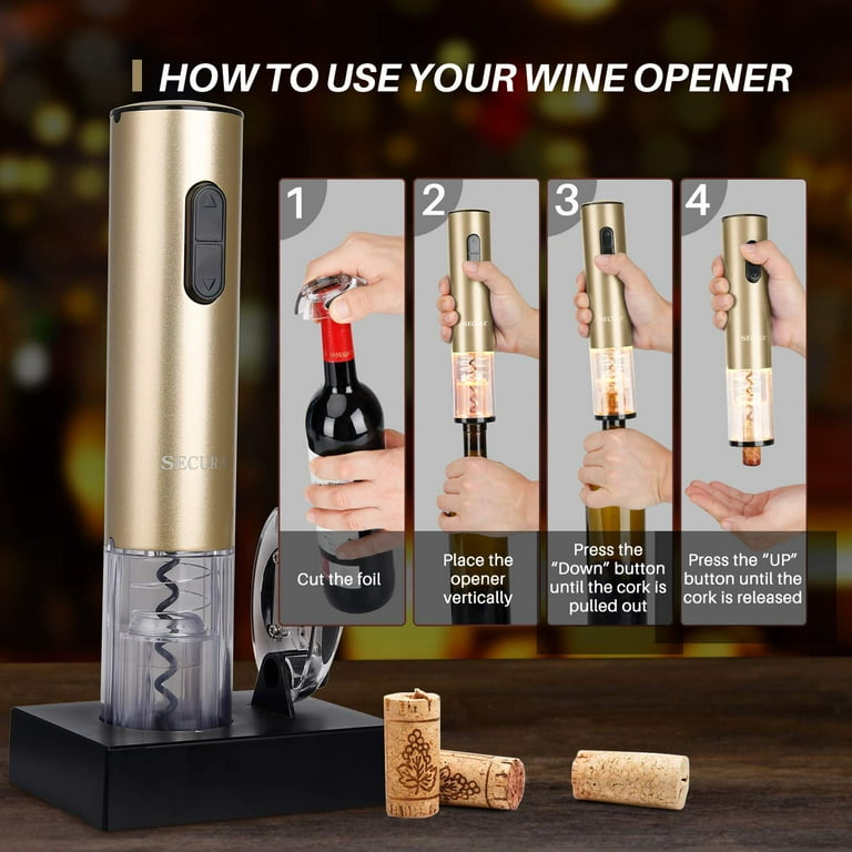 Secura Stainless Steel Electric Wine Opener Corkscrew Bottle with Foil Cutter