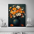 thumbnail image 2 of Mudket Orange and White Floral Bouquet Canvas Wall Art, Framed Wall Decor, Dark Teal Vase Flower Print for Living Room, Ready to Hang - 12"L x 8"W, 2 of 10