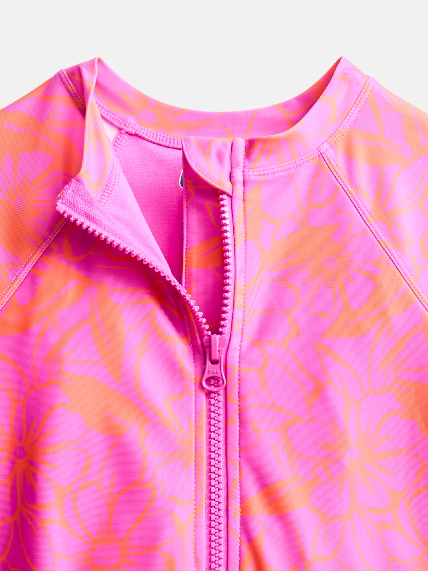 Wonder Nation Girls Zip Rash Guard Swimsuit with Long Sleeves, Sizes 4-16