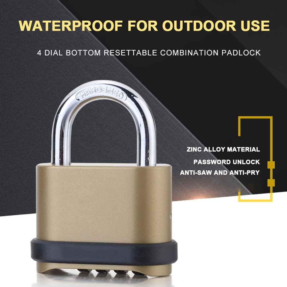 Security Padlock Combination 4 Digit Resettable Solid Lock Outdoor Indoor Guard 
