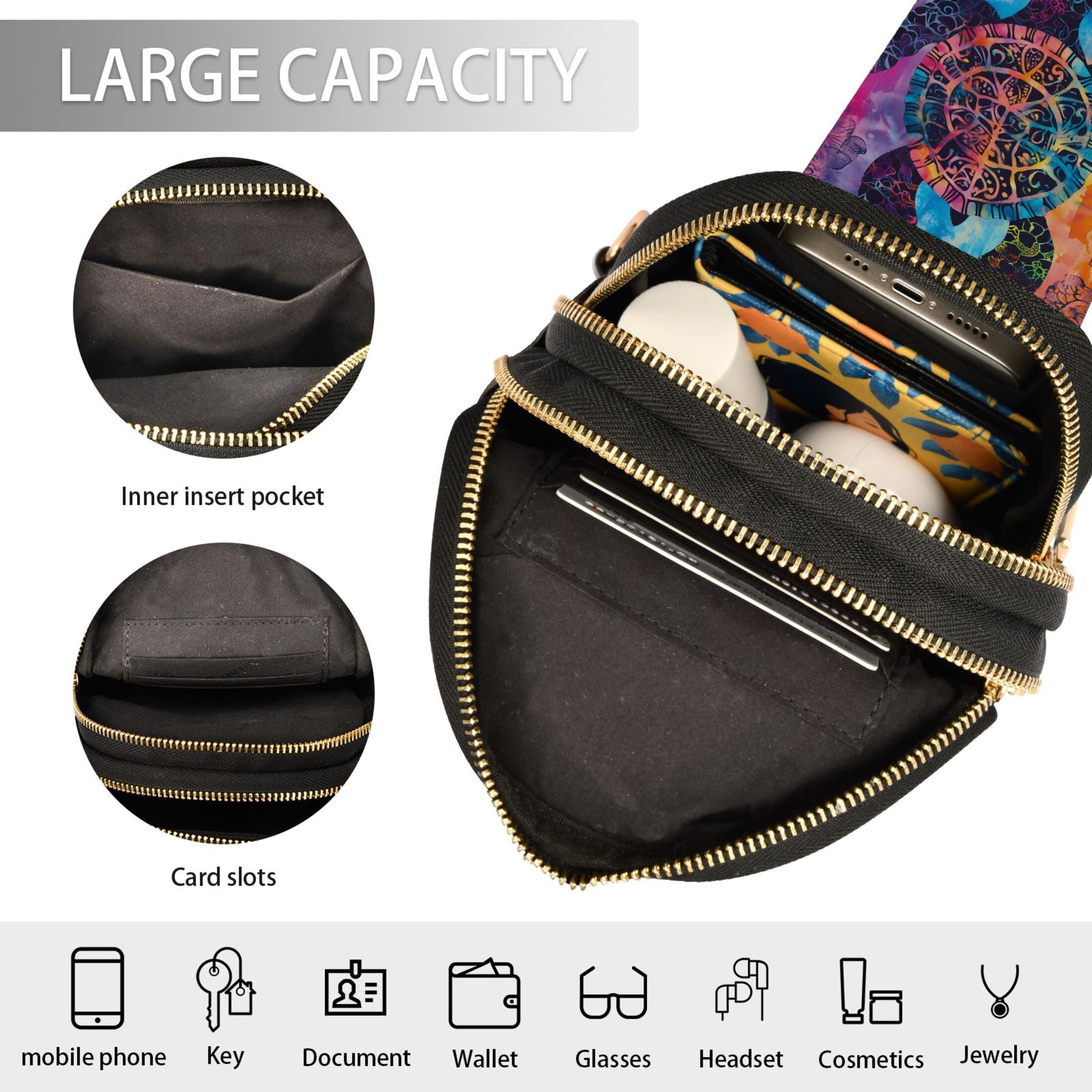 ALAZA Boho Silhouette Turtle Sling Bag for Women Men Waterproof Crossbody Chest Bags