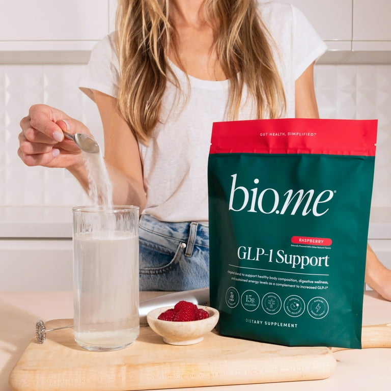 biome glp 1 Bio.me GLP-1 Support Multi-Benefit Powder for Gut & Full Body Wellness,  Raspberry – 14 Servings (13.3 oz)