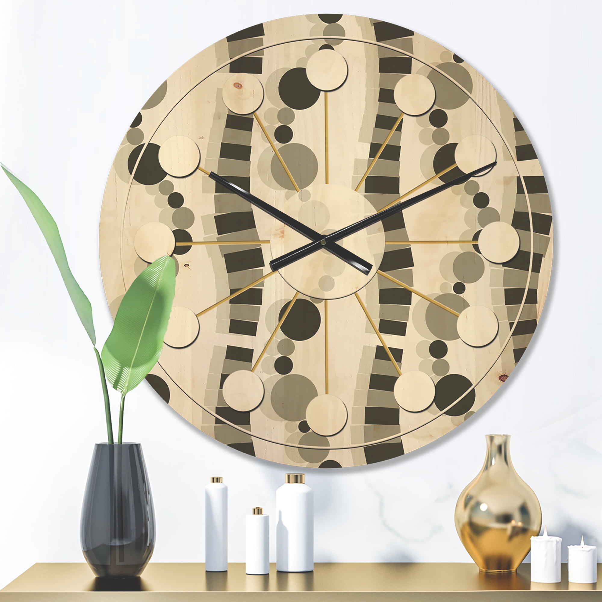 Designart 'Black and White Geometric Pattern VI' Mid-Century Modern Wood Wall Clock