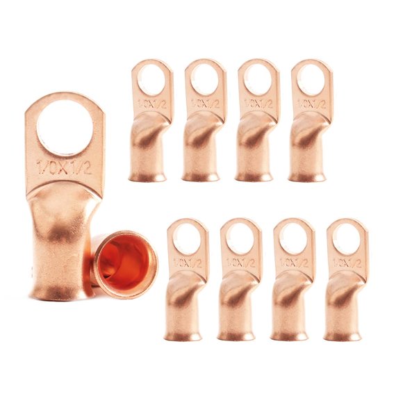 Terminal de anillo de batería 1/0 AWG 1/2 Stud (10 unidades) Cobre