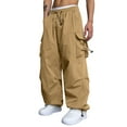 thumbnail image 7 of NIEWTR Men's Baggy Cargo Pants Y2K Trendy Drawstring Parachute Cargo Pants Loose Fit Streetwear Beam Feet Pants with Pockets (L,Z02-Khaki), 7 of 7