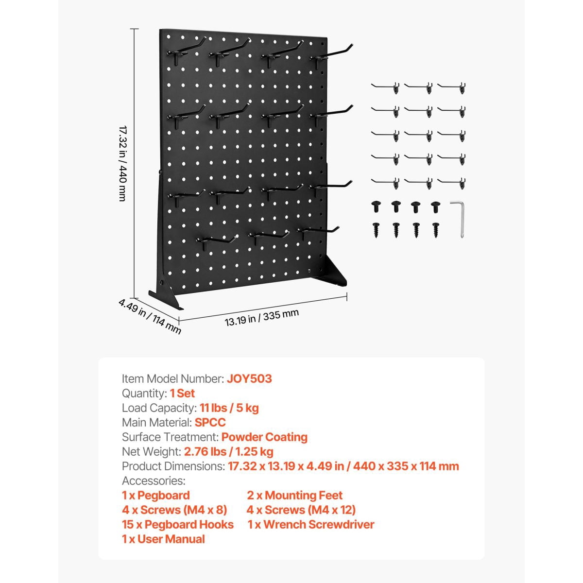 TENGDA Pegboard Display Stand with 15 Hooks Pegboard Panels Display Black (1 PCS)