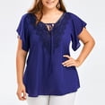 thumbnail image 2 of RYRJJ Women's Summer Plus Size Tops Elegant Short Sleeve Work Office Lace Deep V Neck Flounce Blouse(Blue,4XL), 2 of 9
