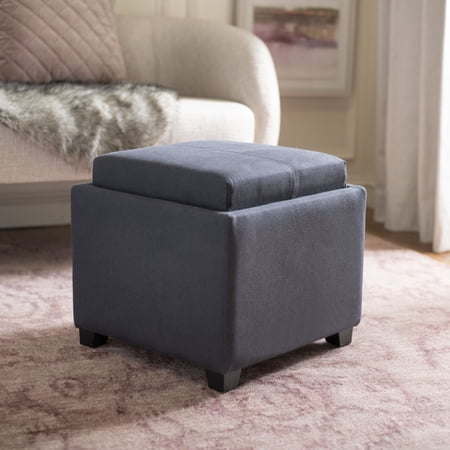 Safavieh Harrison Storage Dark Grey Linen Tray Ottoman