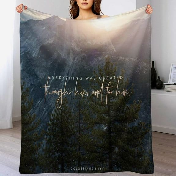 Bible Verses Colossians 1 16 Throw Blanket Inspirational Prayers Quotes Flannel Blanket Soft Sofa Decor Blanket Gifts for Women Men 50"x60"