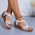 thumbnail image 2 of HomeDM Wedge Sandals for Women Open Toe Ankle Strap Summer Dressy Comfortable Beach Slide Sandals, Silver Size 8.5, 2 of 5