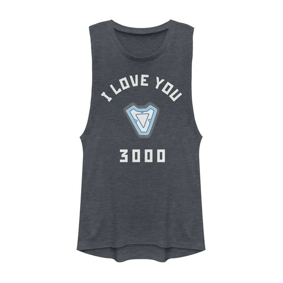 Junior's Marvel I Love You 3000 Iron Man Reactor  Festival Muscle Graphic Tee Denim Blue Heather Small