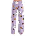 thumbnail image 3 of Adult Easter Pajamas Drawstring Stretch Waist Trendy Pjs Cute Rabbit Print Comfy Wide Leg Pants (Purple Pink,XL), 3 of 6