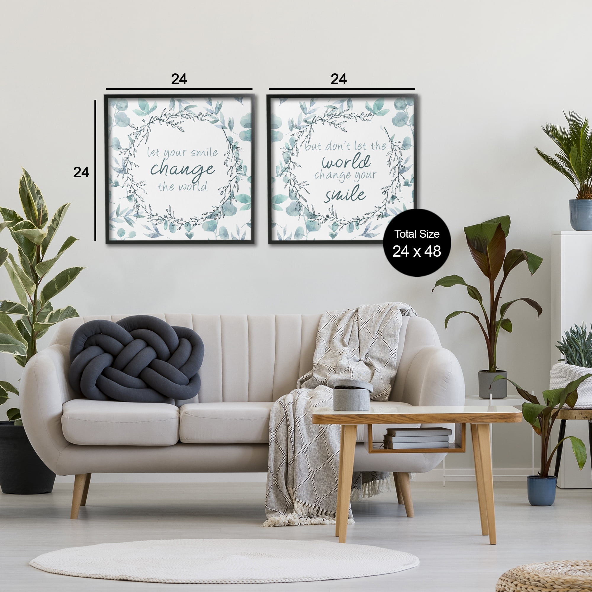 Stupell Industries Inspirational Smile Quotes 2 Piece Black Framed Giclee Art Set, design by Kim Allen