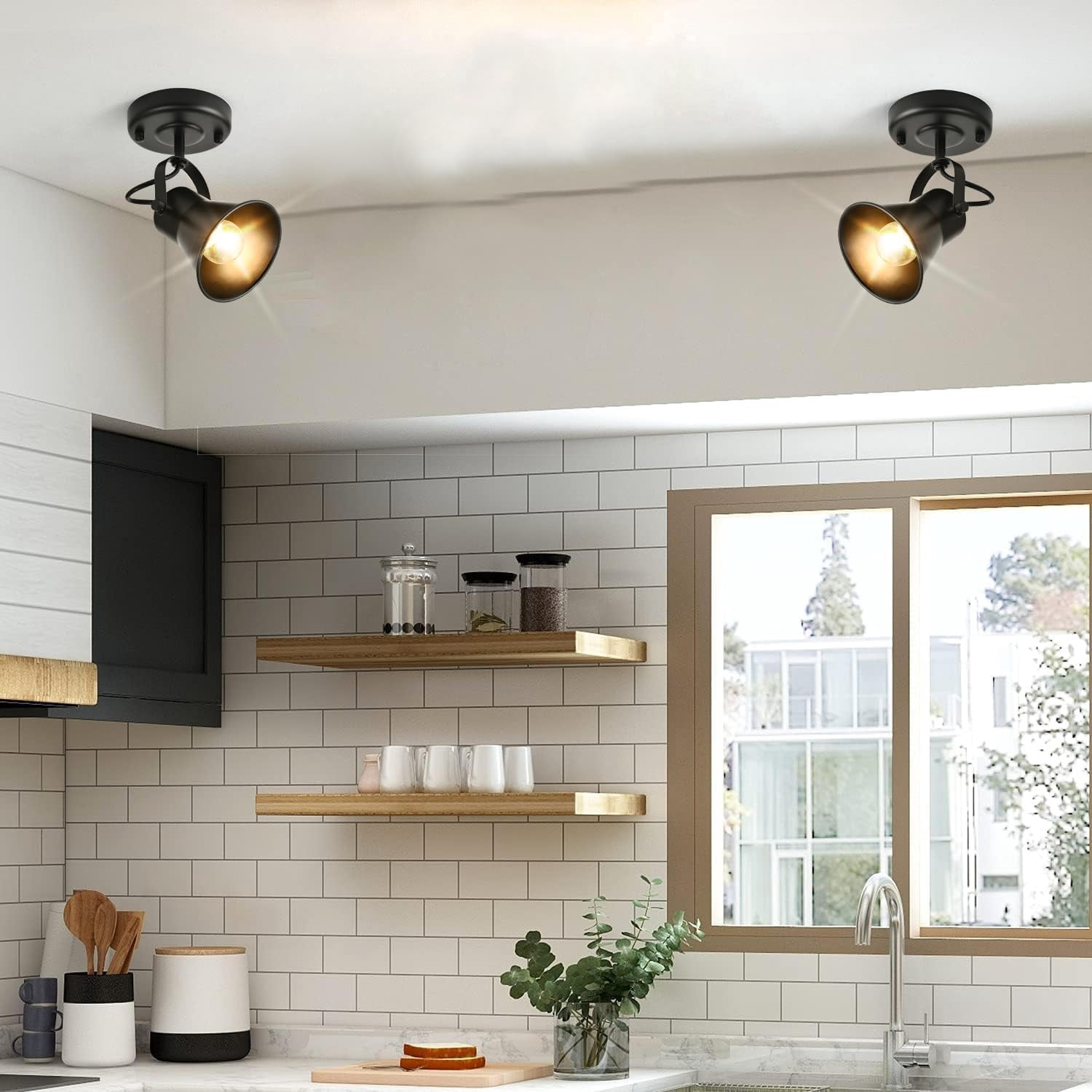 KEESFU 2-Pack Industrial Mini Track Lighting, Black Ceiling Spotlight with 350° Rotatable Head, Modern Adjustable Ceiling Mount Fixture for Bedroom Living Room Hallway