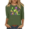 thumbnail image 2 of Jsaierl Women's Mardi Gras Shirts Funny Carnival Themed Mask Print Tees Trendy 3/4 Sleeve T Shirts Blouses Dressy Casual Crewneck Gifts Tops, 2 of 4