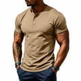 thumbnail image 2 of PNTUTB Summer Men's T-Shirts Stylish Solid-Color Short-Sleeve Tops Casual Half-Buttoned Crew-Neck Breathable Quick-Dry Sports T-Shirts, 2 of 7