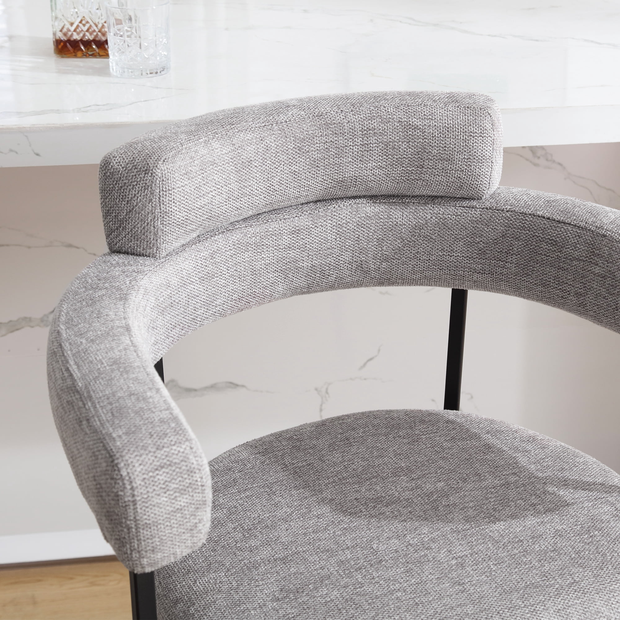 Zesthouse 26" Counter Height Swivel Barstools, Linen Upholstered Bar Stools Set of 2, Metal Base, Gray