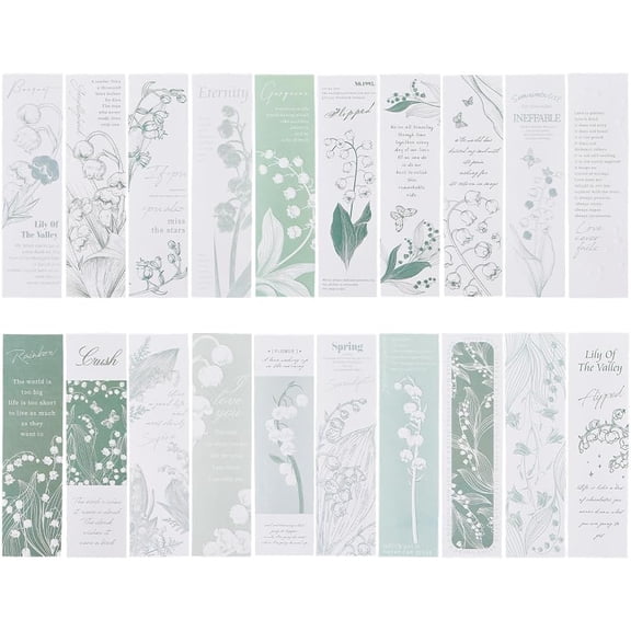 20 Styles 20 Sheets Lilies Bookmark Plant Bookmarks Bulk Paper Unique Green Natural Embossed 3D Flower Floral Paper Exquisite Pattern Tracker Book Marks for Reading Book Lovers Reader Gifts Green