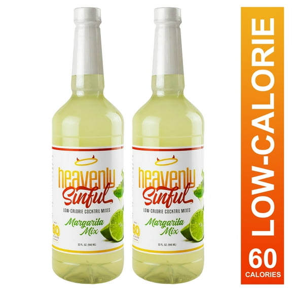 Heavenly Sinful Low Calorie Margarita Mix, 32 oz (942 ml), 2 Pack Cocktail Mixer Lime Flavor
