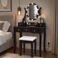 thumbnail image 2 of Makeup Vanity Table Set with 360° Rotatable Oval Mirror, 5 Drawers, Dressing Table with Padded Stool for Bedroom,Coffee, 2 of 9