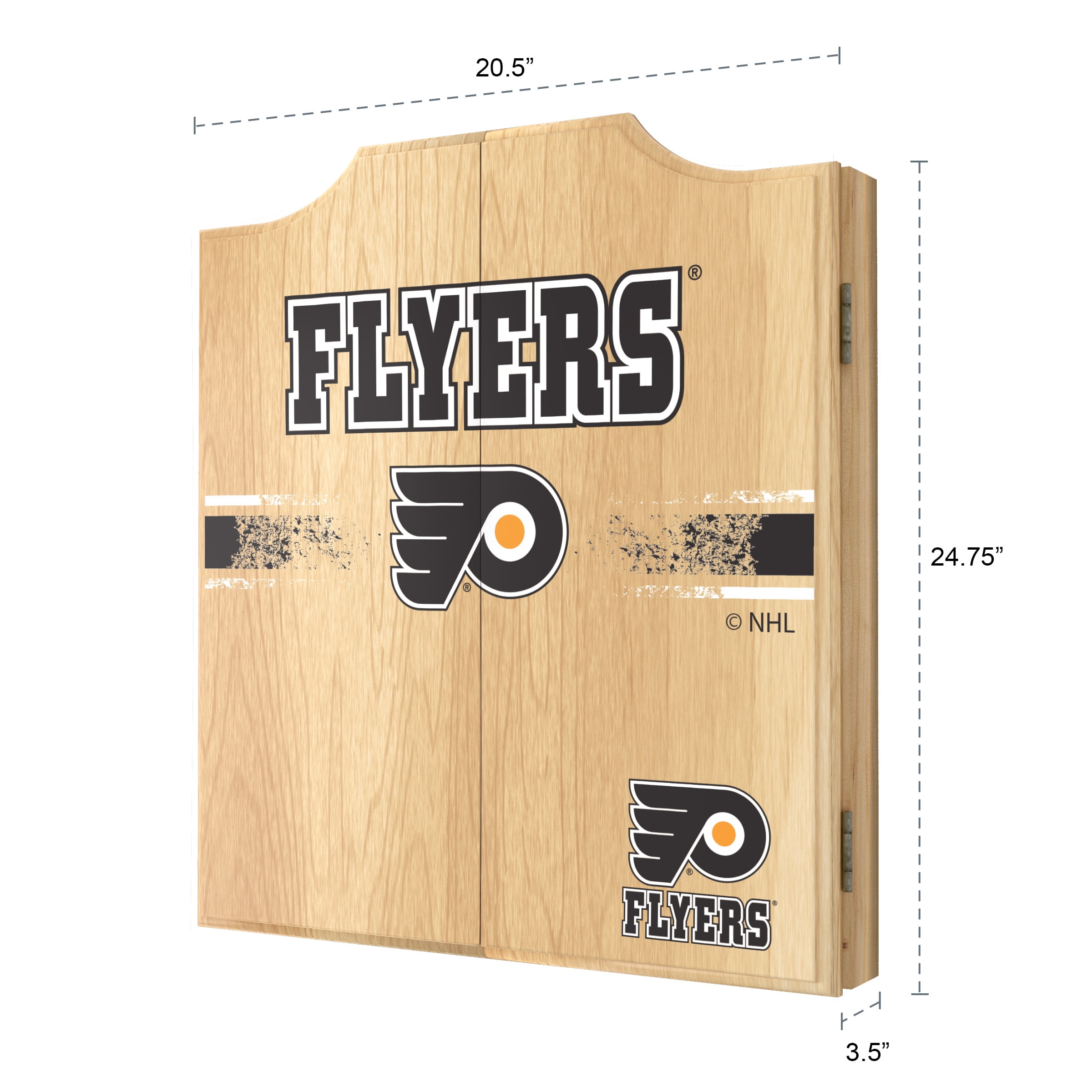 Philadelphia Flyers Logo Dart Board Cabinet Set with 6 Steel Tip Darts