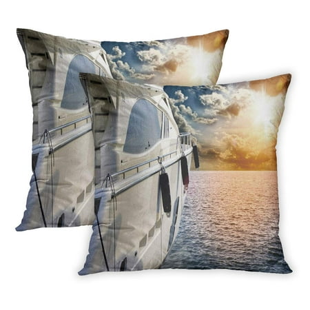 ECCOT Blue Luxury Private Motor Yacht to Incredible Sunset Sailboat Boat Colorful Lifestyle Sail Horizon Ocean PillowCase Pillow Cover 20x20 inch Set of