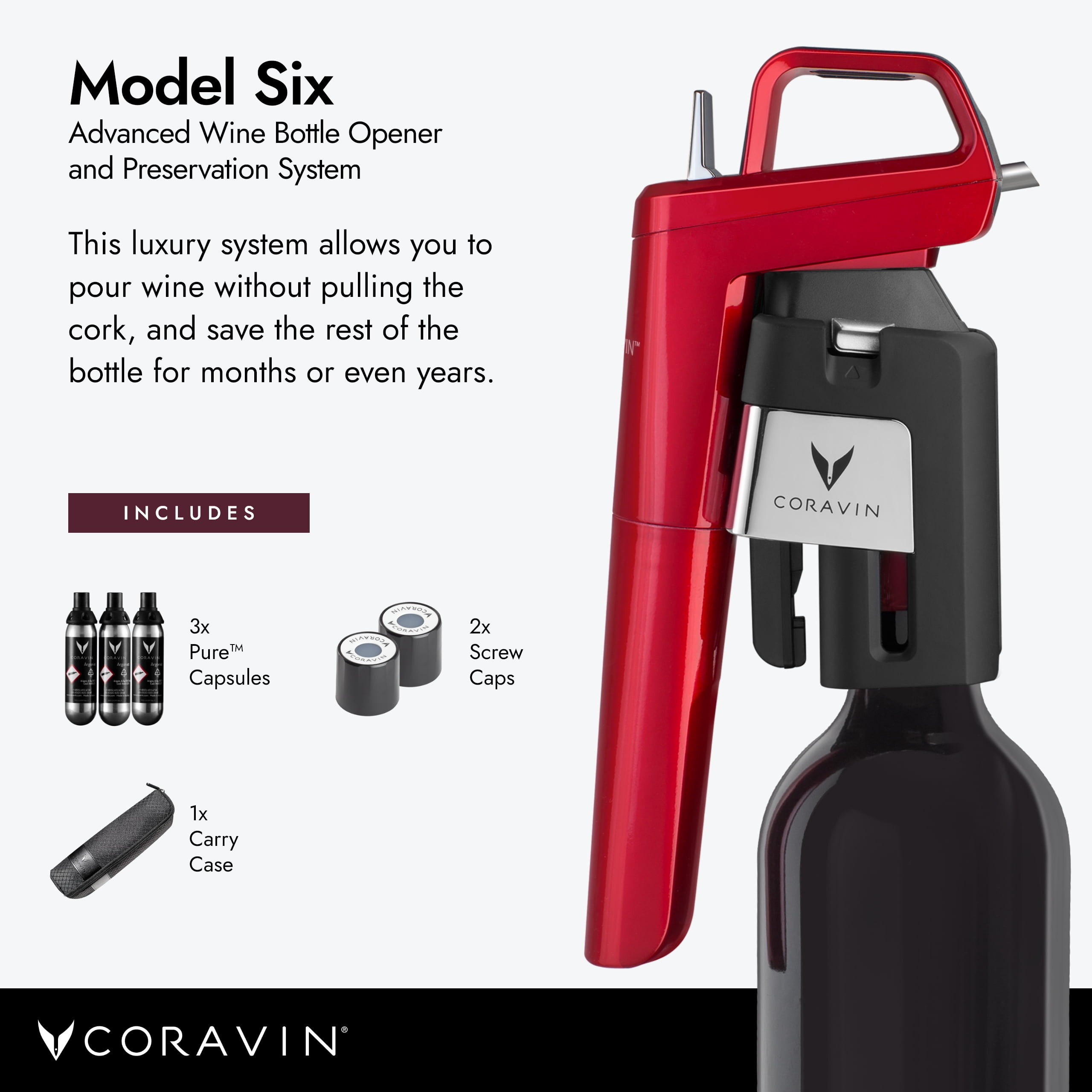 Coravin Model Six Advanced Wine Bottle Opener and Preservation System,  Candy Apple Red - Walmart.com