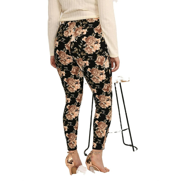 Casual Floral Print Regular Multicolor Plus Size Leggings (Women's)