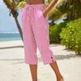 thumbnail image 2 of Summer 3/4 Capris for Women Straighte Leg Loose Capri Pants Elastic Waist Cropped Striped Palazzo Trousers with Pocket Pink 2XL, 2 of 6