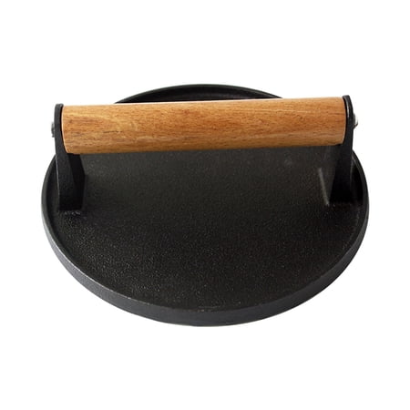 Casts Iron Bacons Press/Burger Smashers/Grilled Cheese Heavy Duty Frying Pan/BBQ Grill/Griddle Wood Handle 6.8 Inches Round