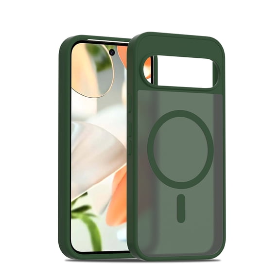 Decase Magnetic Shockproof Case for Google Pixel 10 / 10 Pro / Pixel 9 / 9 Pro, Matte Skin-Feel Hard Back Cover,Slim Rugged PC TPU Hybrid Protective Case,Darkgreen