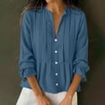 thumbnail image 2 of Tops de Manga Larga de las Mujeres de Color Sólido Casual con Detalle Del Botón Plisado, Blusa de Lino con Cuello en V para el Otoño Diario, 2 of 9