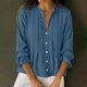 thumbnail image 2 of Tops de Manga Larga de las Mujeres de Color Sólido Casual con Detalle Del Botón Plisado, Blusa de Lino con Cuello en V para el Otoño Diario, 2 of 9