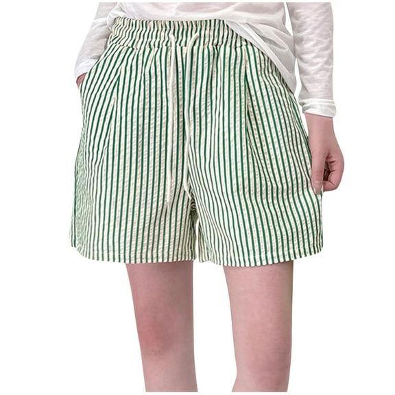 Maean Striped Womens Boxer Shorts for Women Elastic Waist Drawstring Shorts with Pockets Summer Beach Shorts