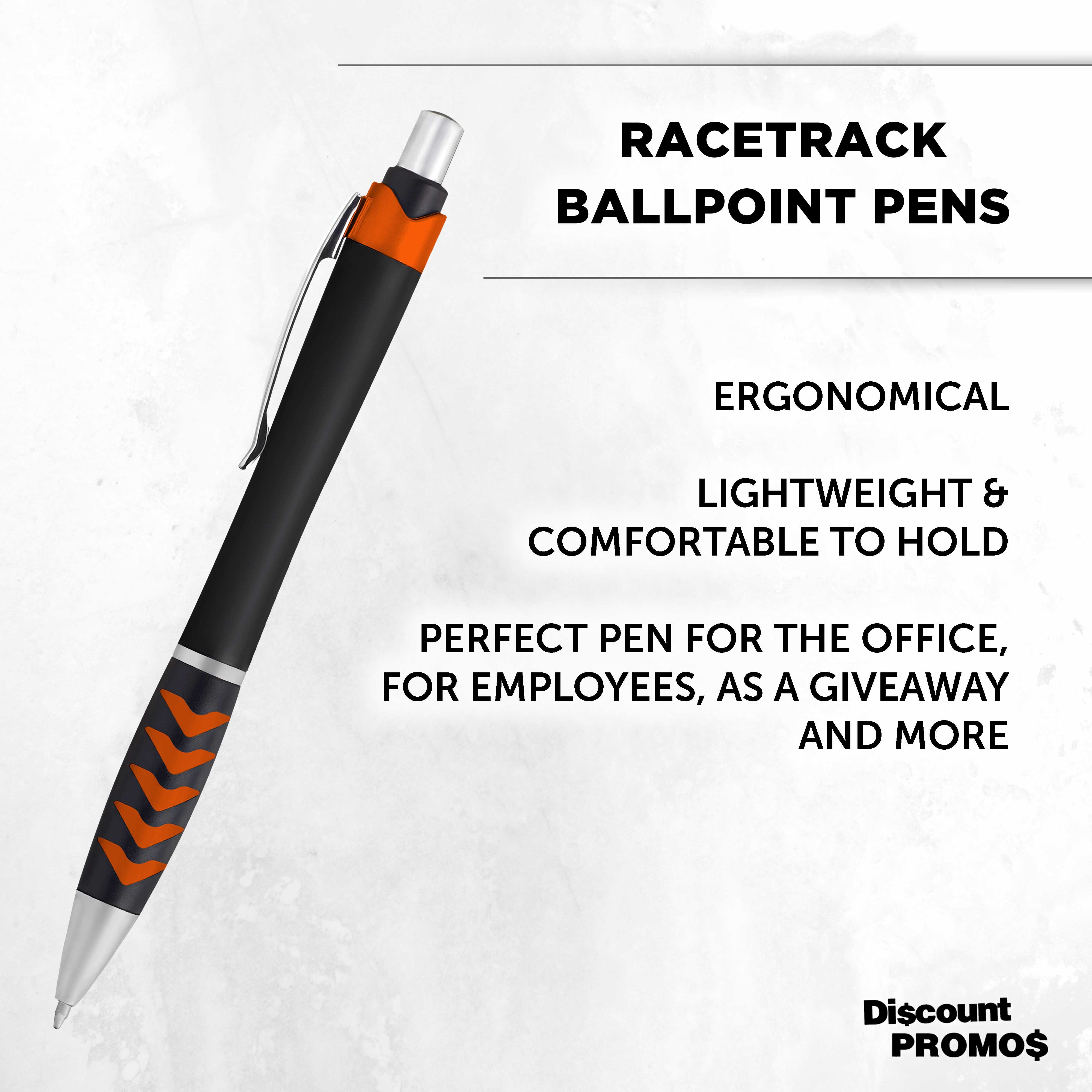 10 Racetrack Ballpoint Pens Pack - Black barrel, Colored Grip - Orange